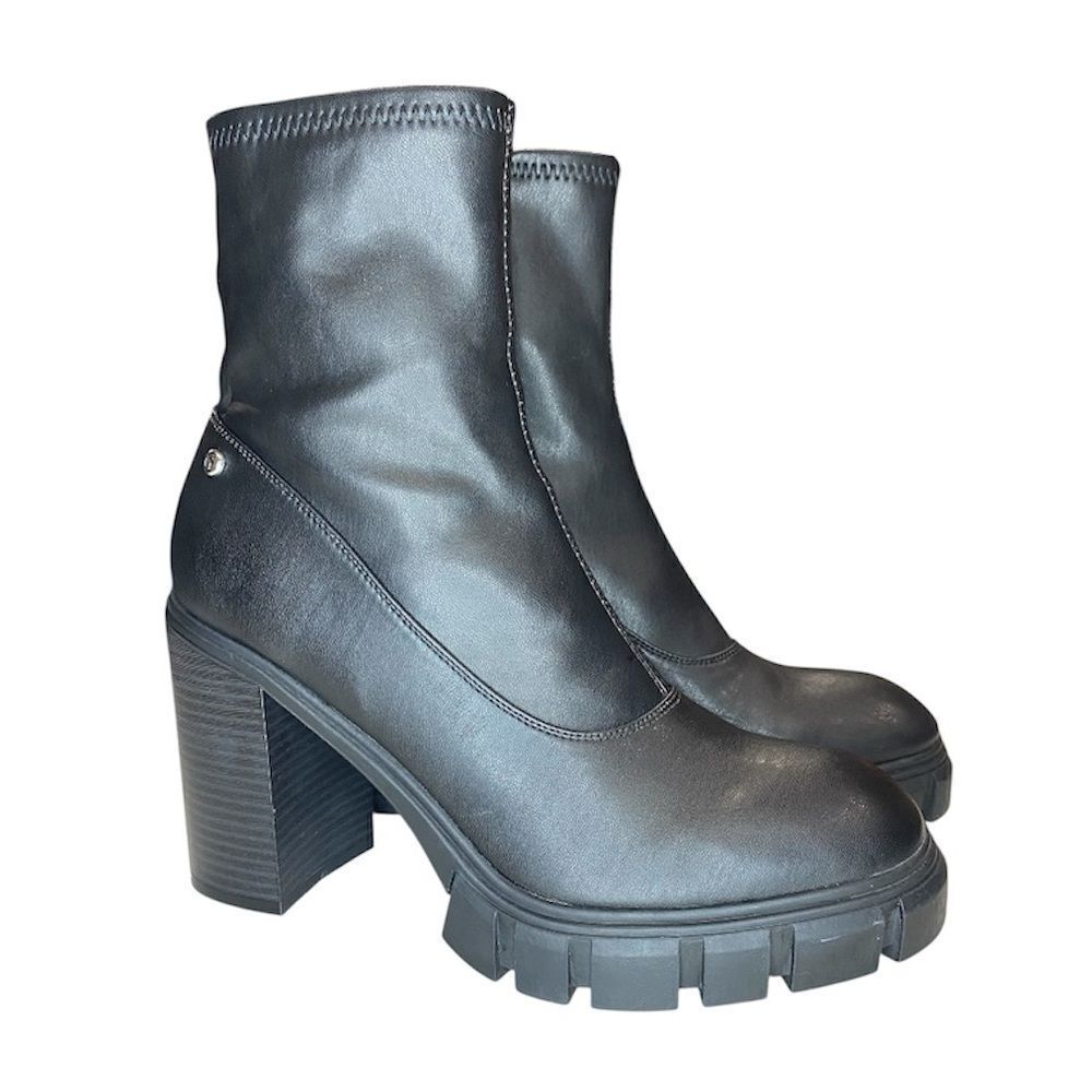 GUESS Black Chunky Lug Sole Side Zip Ankle Boots Size 9M EUC - Picture 6 of 13